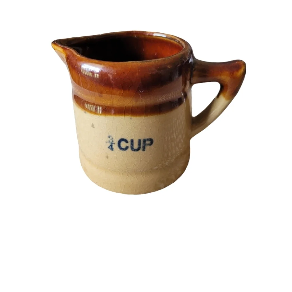 Vintage Brown Drip Glaze Pottery Set of 4 Graduated Measuring Cups Rustic